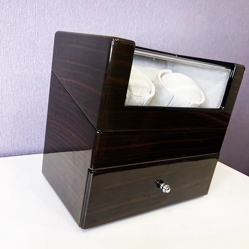 2 Slot Black Watch Winder Luxurious Square for Automatic Watches